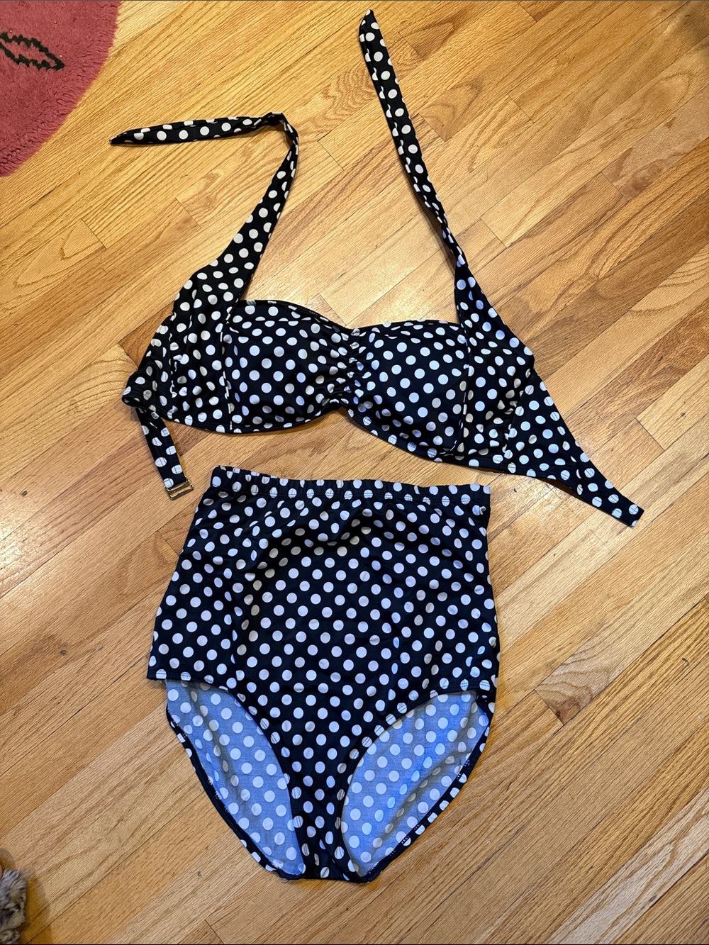 vintage modcloth Black & White Polka Dot High-Waist Bikini